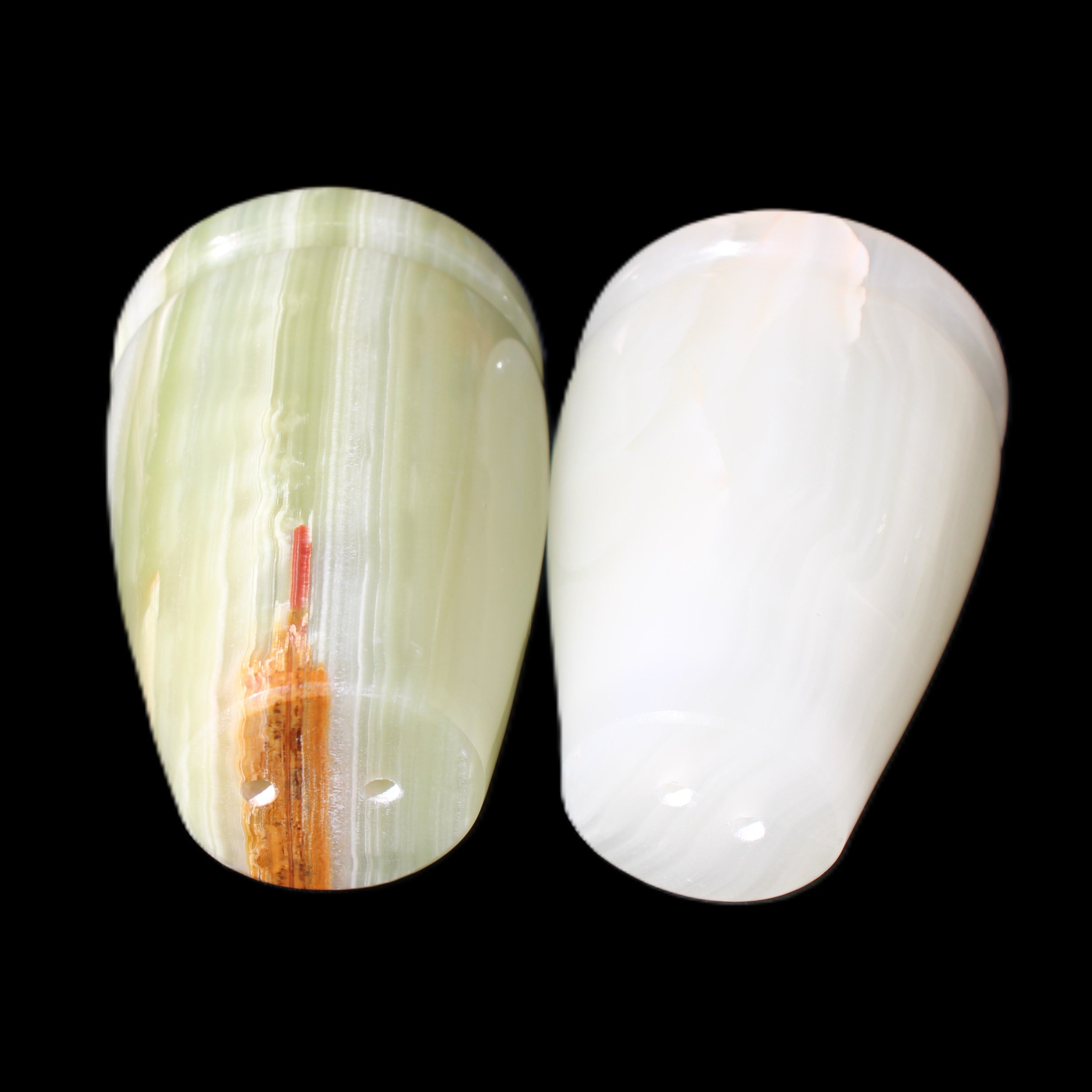 Afghan Jade hand-carved Salt & Pepper shakers 47*67mm 172g+185g in sunlight - Rocks and Things Store