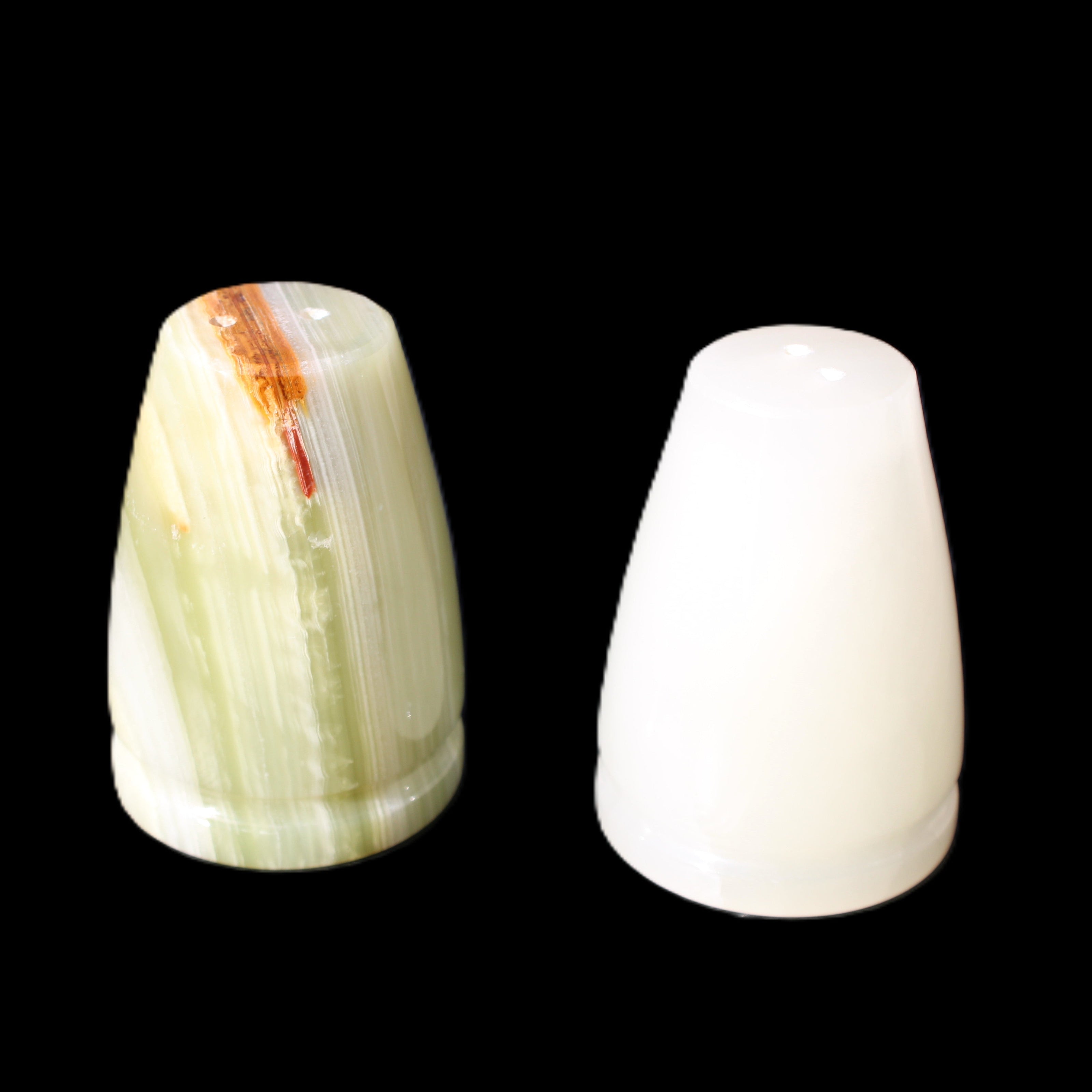 Afghan Jade hand-carved Salt & Pepper shakers 47*67mm 172g+185g in sunlight - Rocks and Things Store
