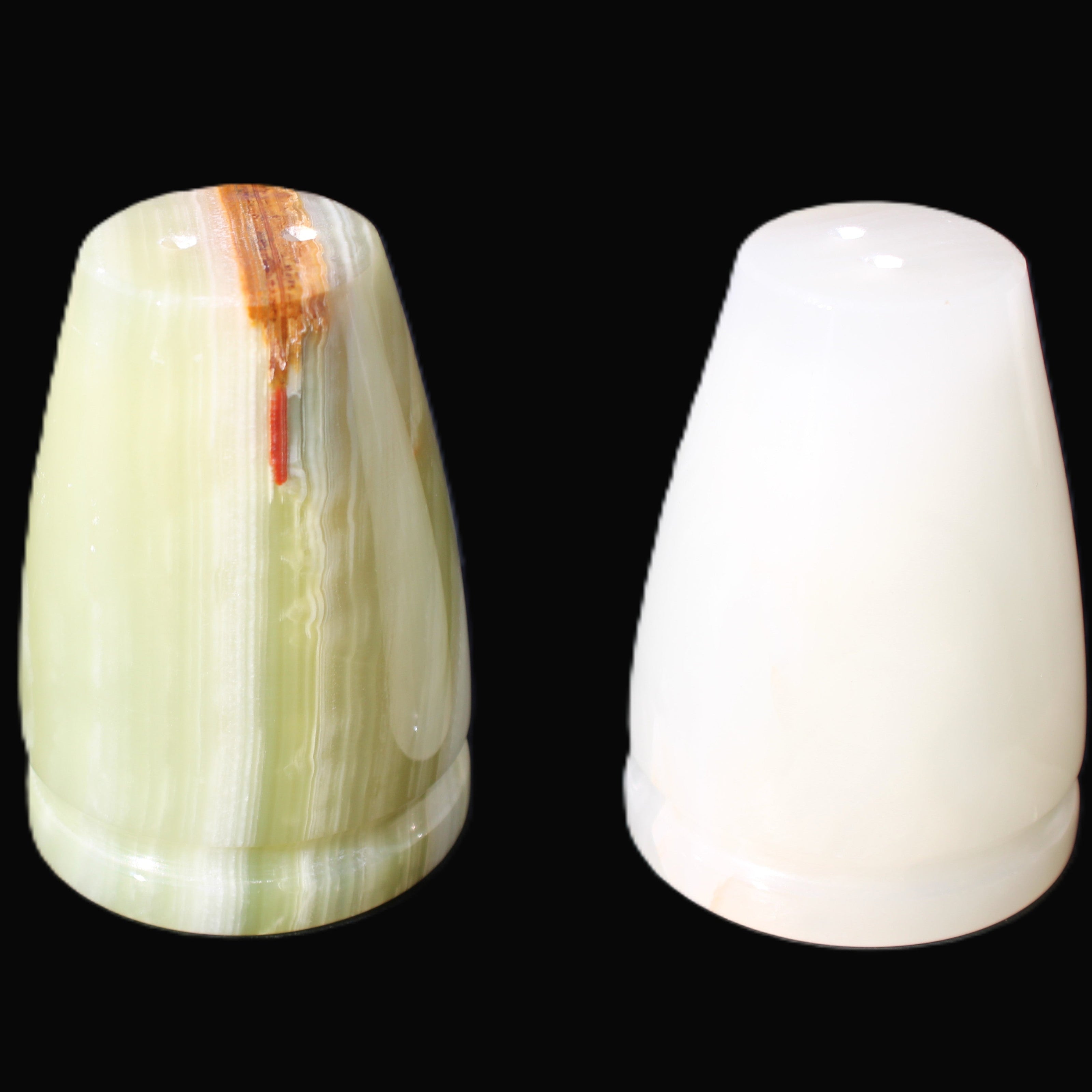 Afghan Jade hand-carved Salt & Pepper shakers 47*67mm 172g+185g in sunlight - Rocks and Things Store