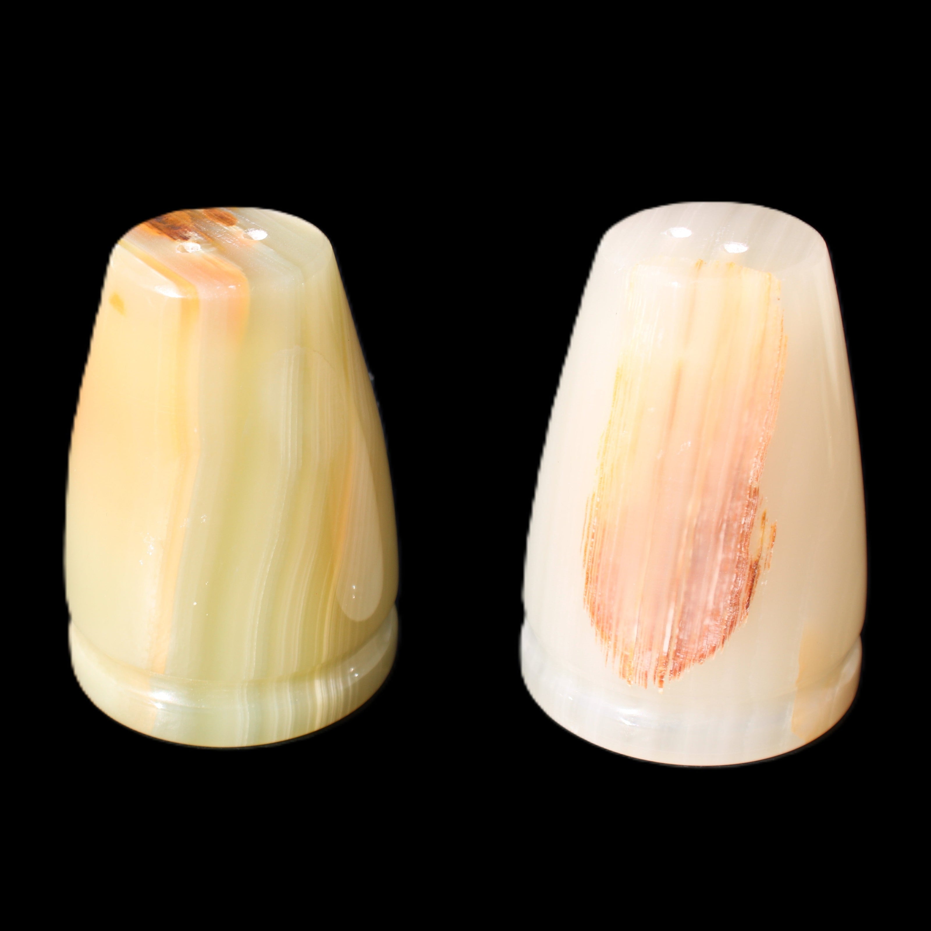 Afghan Jade hand-carved Salt & Pepper shakers 46*65m 158g+172g in sunlight - Rocks and Things Store