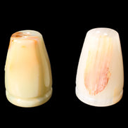 Afghan Jade hand-carved Salt & Pepper shakers 46*65m 158g+172g in sunlight - Rocks and Things Store