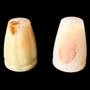 Afghan Jade hand-carved Salt & Pepper shakers 46*65m 158g+172g in sunlight - Rocks and Things Store