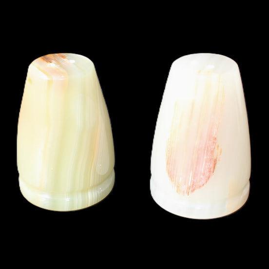 Afghan Jade hand-carved Salt & Pepper shakers 46*65m 158g+172g in sunlight - Rocks and Things Store