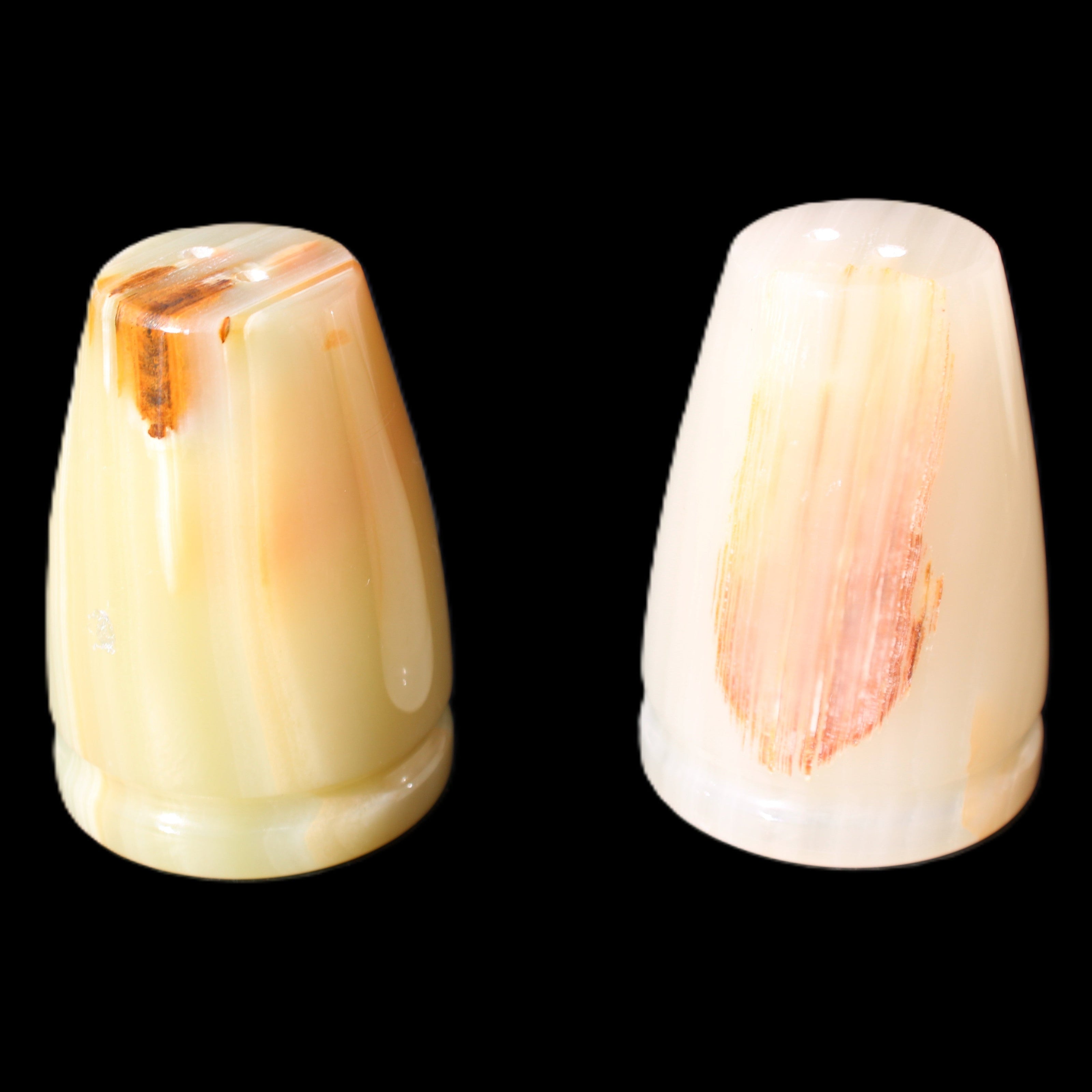 Afghan Jade hand-carved Salt & Pepper shakers 46*65m 158g+172g in sunlight - Rocks and Things Store