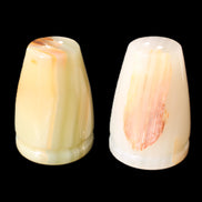 Afghan Jade hand-carved Salt & Pepper shakers 46*65m 158g+172g in sunlight - Rocks and Things Store