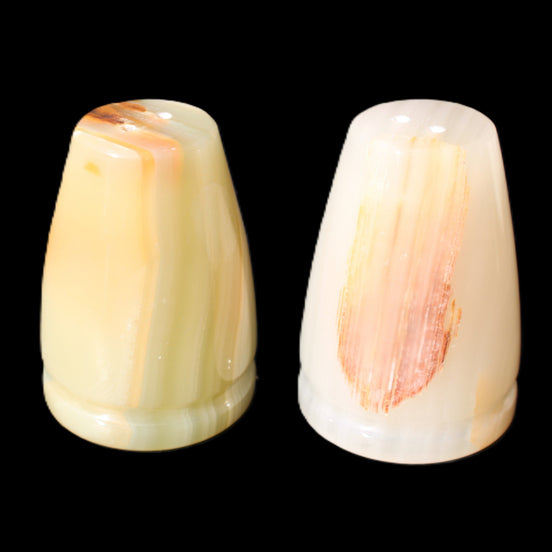 Afghan Jade hand-carved Salt & Pepper shakers 46*65m 158g+172g in sunlight - Rocks and Things Store