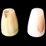 Afghan Jade hand-carved Salt & Pepper shakers 46*65m 158g+172g in sunlight - Rocks and Things Store
