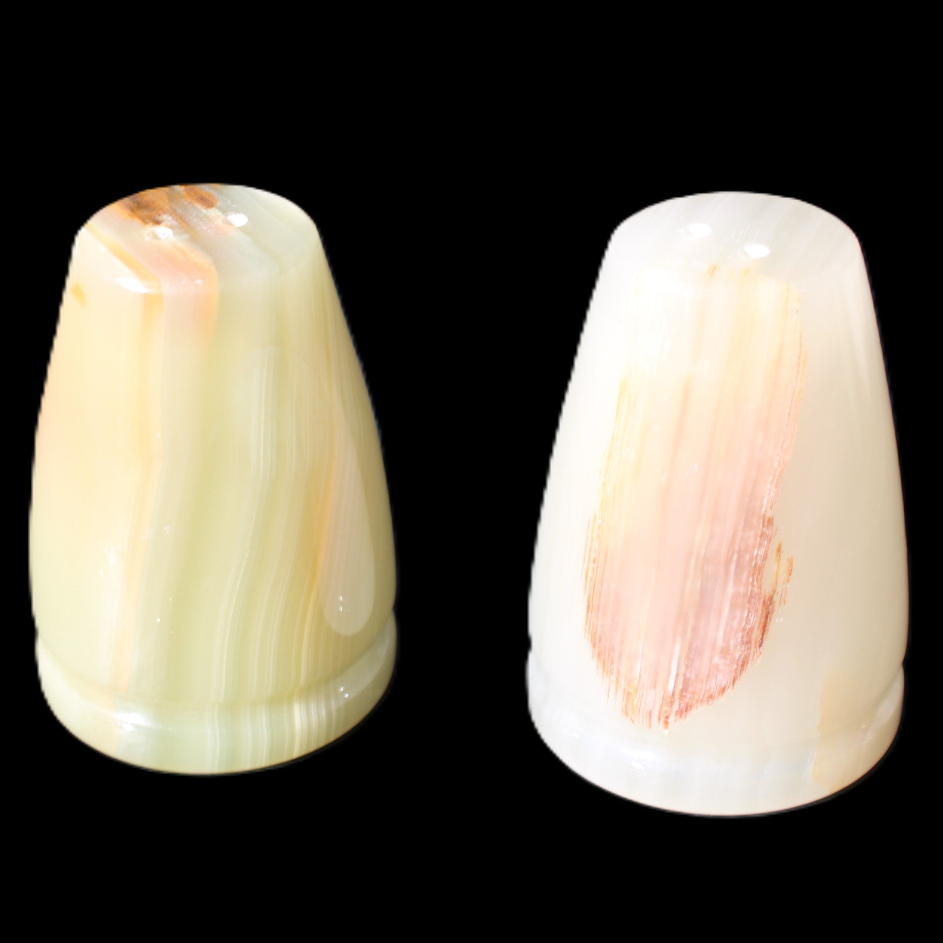 Afghan Jade hand-carved Salt & Pepper shakers 46*65m 158g+172g in sunlight - Rocks and Things Store