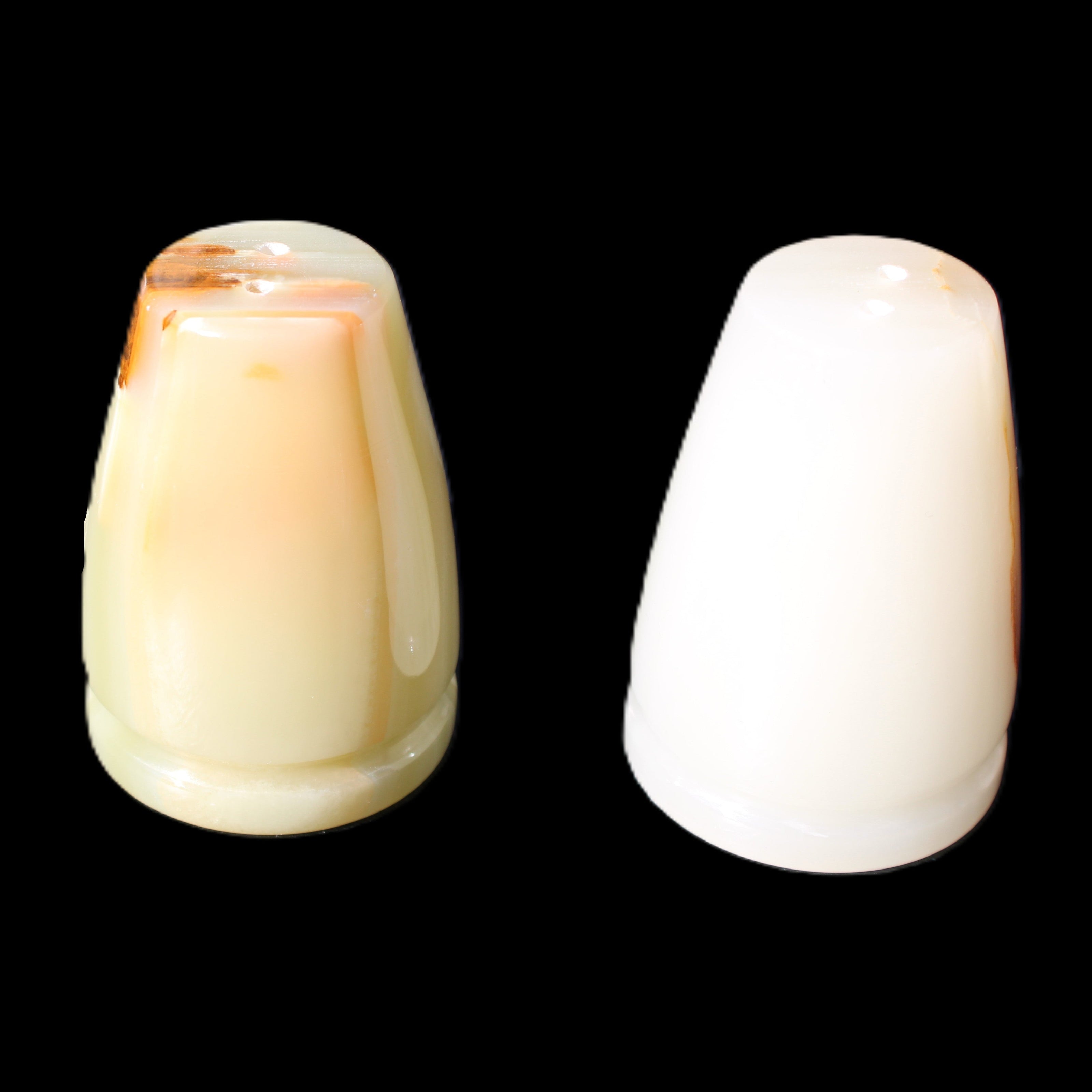 Afghan Jade hand-carved Salt & Pepper shakers 46*65m 158g+172g in sunlight - Rocks and Things Store
