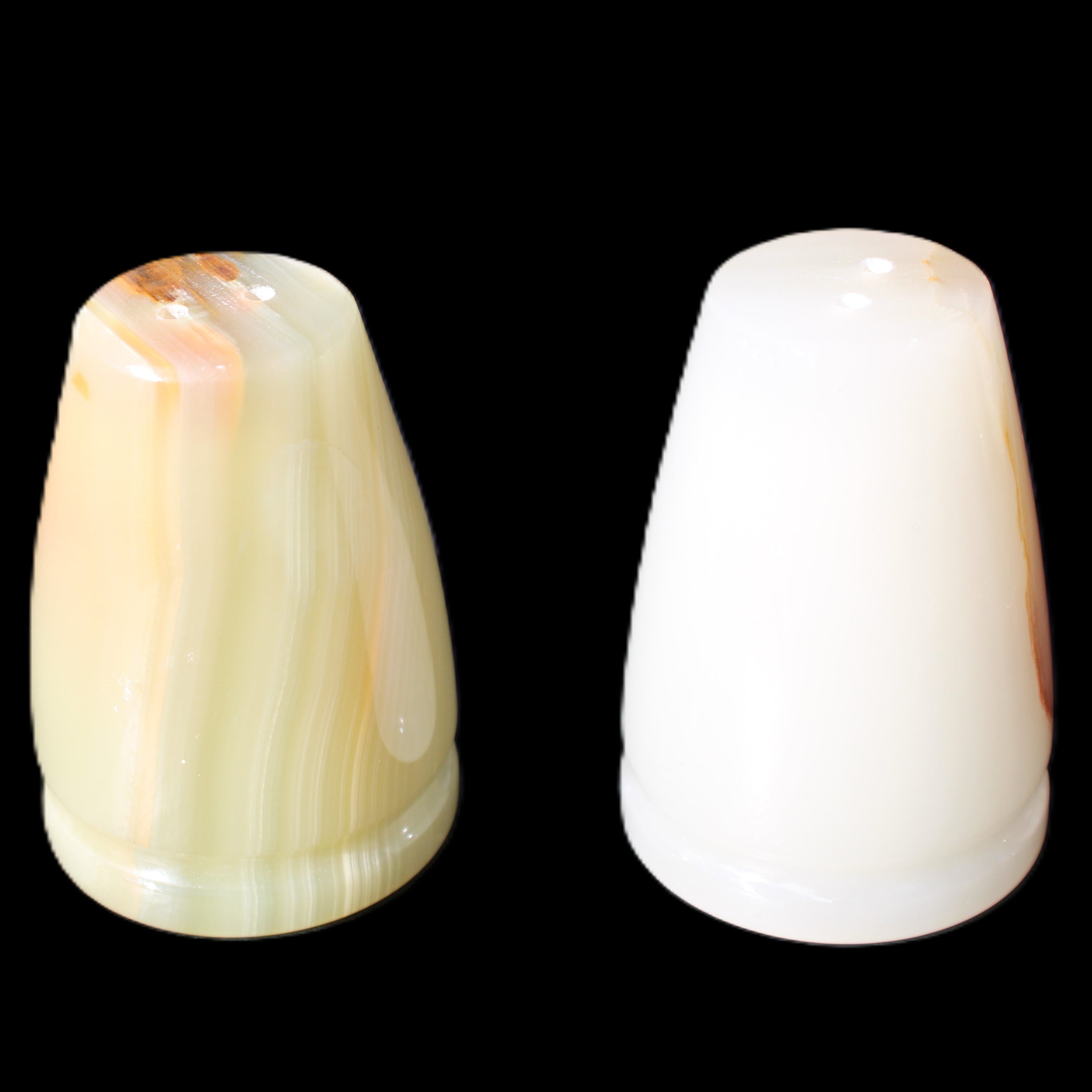 Afghan Jade hand-carved Salt & Pepper shakers 46*65m 158g+172g in sunlight - Rocks and Things Store