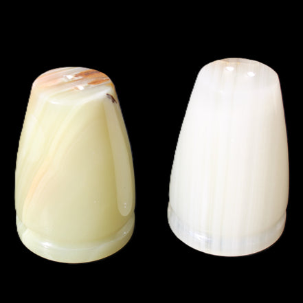Afghan Jade hand-carved Salt & Pepper shakers 46*65m 158g+172g in sunlight - Rocks and Things Store