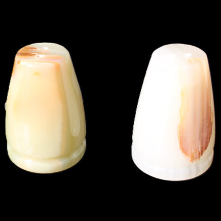 Afghan Jade hand-carved Salt & Pepper shakers 46*65m 158g+172g in sunlight - Rocks and Things Store