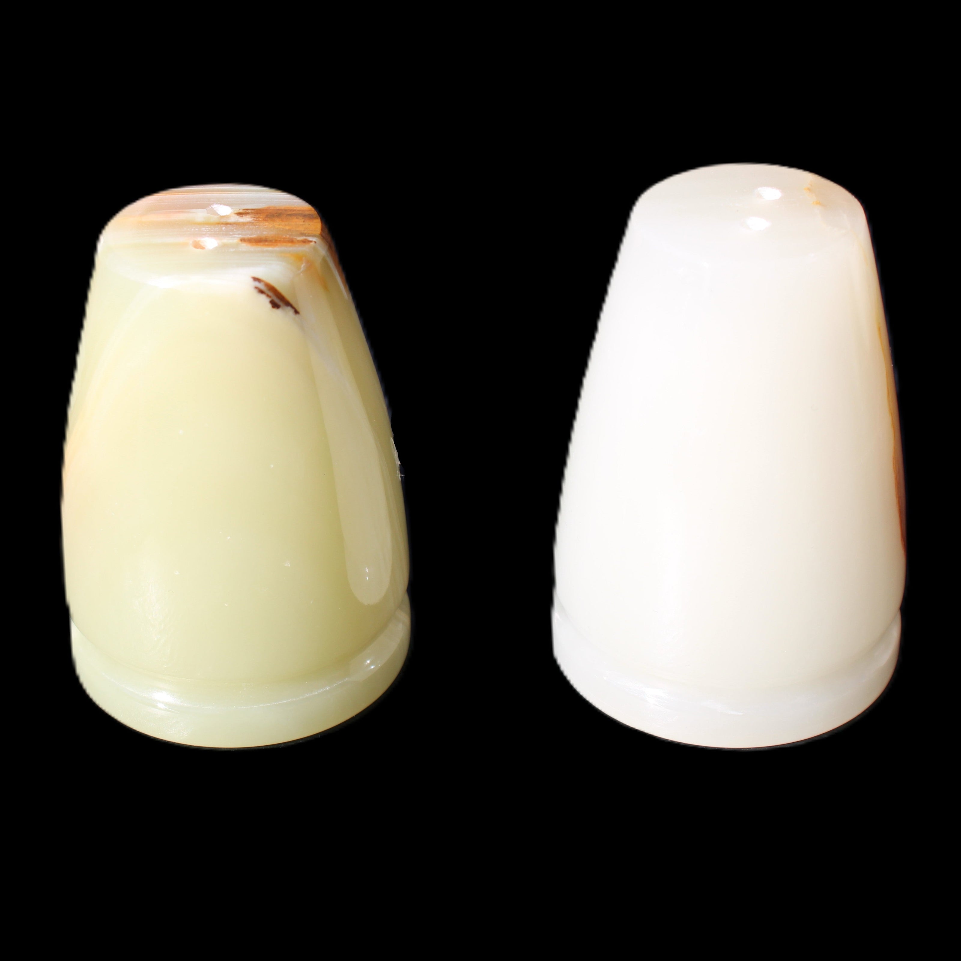Afghan Jade hand-carved Salt & Pepper shakers 46*65m 158g+172g in sunlight - Rocks and Things Store
