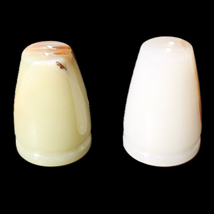 Afghan Jade hand-carved Salt & Pepper shakers 46*65m 158g+172g in sunlight - Rocks and Things Store