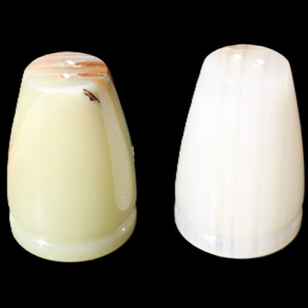 Afghan Jade hand-carved Salt & Pepper shakers 46*65m 158g+172g in sunlight - Rocks and Things Store