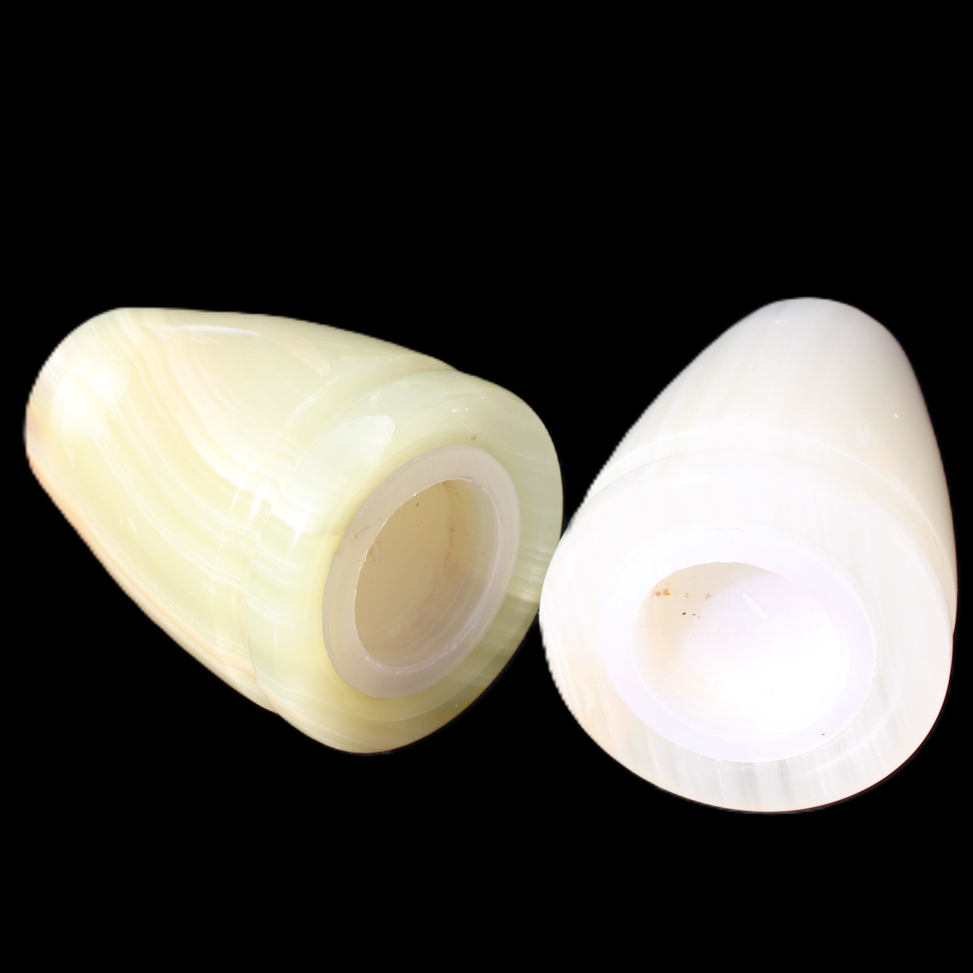 Afghan Jade hand-carved Salt & Pepper shakers 46*65m 158g+172g in sunlight - Rocks and Things Store