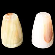 Afghan Jade hand-carved Salt & Pepper shakers 46*65m 158g+172g in sunlight - Rocks and Things Store