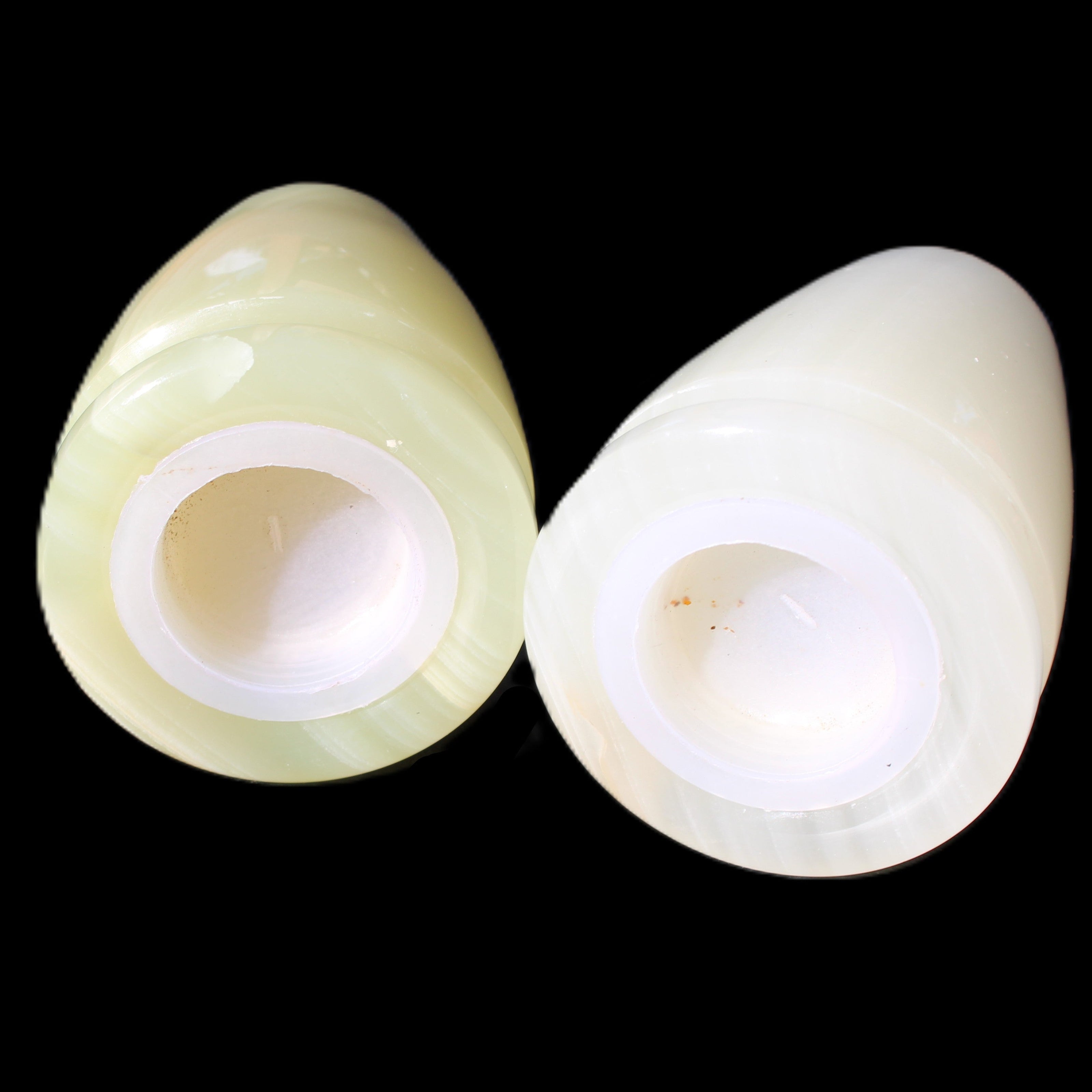 Afghan Jade hand-carved Salt & Pepper shakers 46*65m 158g+172g in sunlight - Rocks and Things Store
