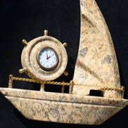 Fossil Rock hand-carved boat 210*55*232mm 1300g in sunlight - Rocks and Things Store