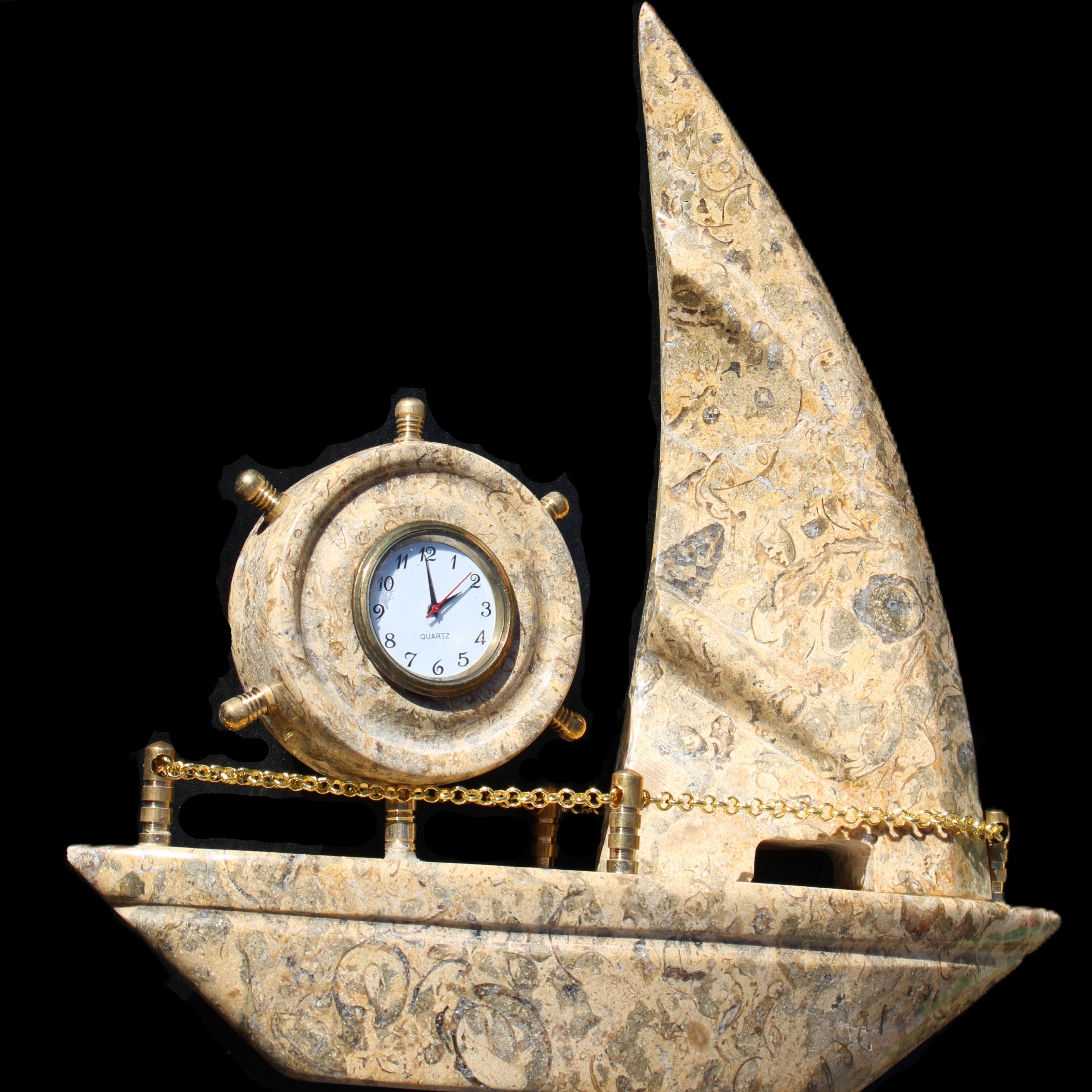 Fossil Rock hand-carved boat 210*55*232mm 1300g in sunlight - Rocks and Things Store