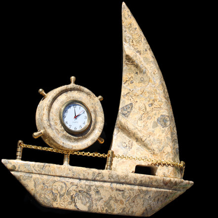 Fossil Rock hand-carved boat 210*55*232mm 1300g in sunlight - Rocks and Things Store