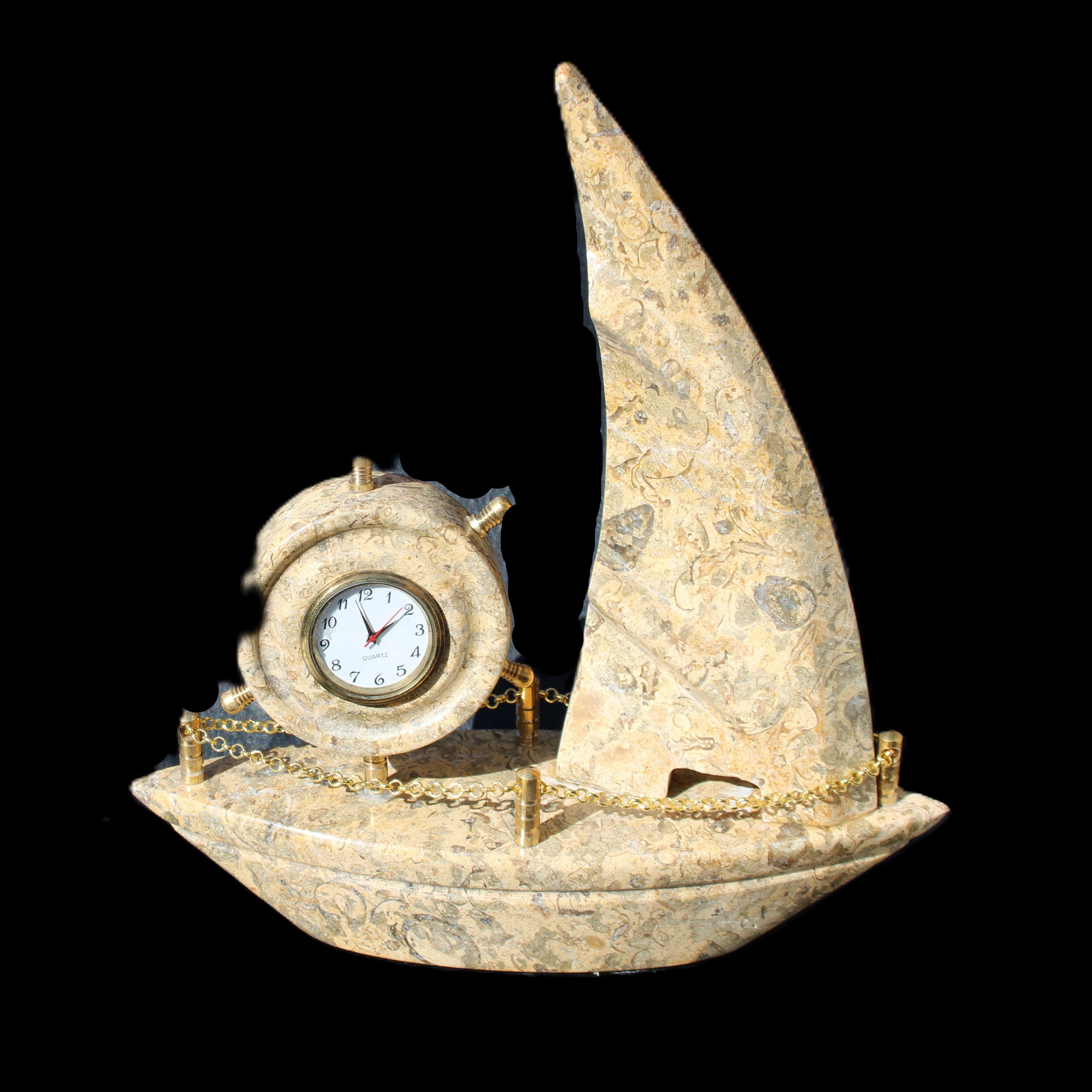 Fossil Rock hand-carved boat 210*55*232mm 1300g in sunlight - Rocks and Things Store