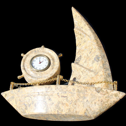 Fossil Rock hand-carved boat 210*55*232mm 1300g in sunlight - Rocks and Things Store