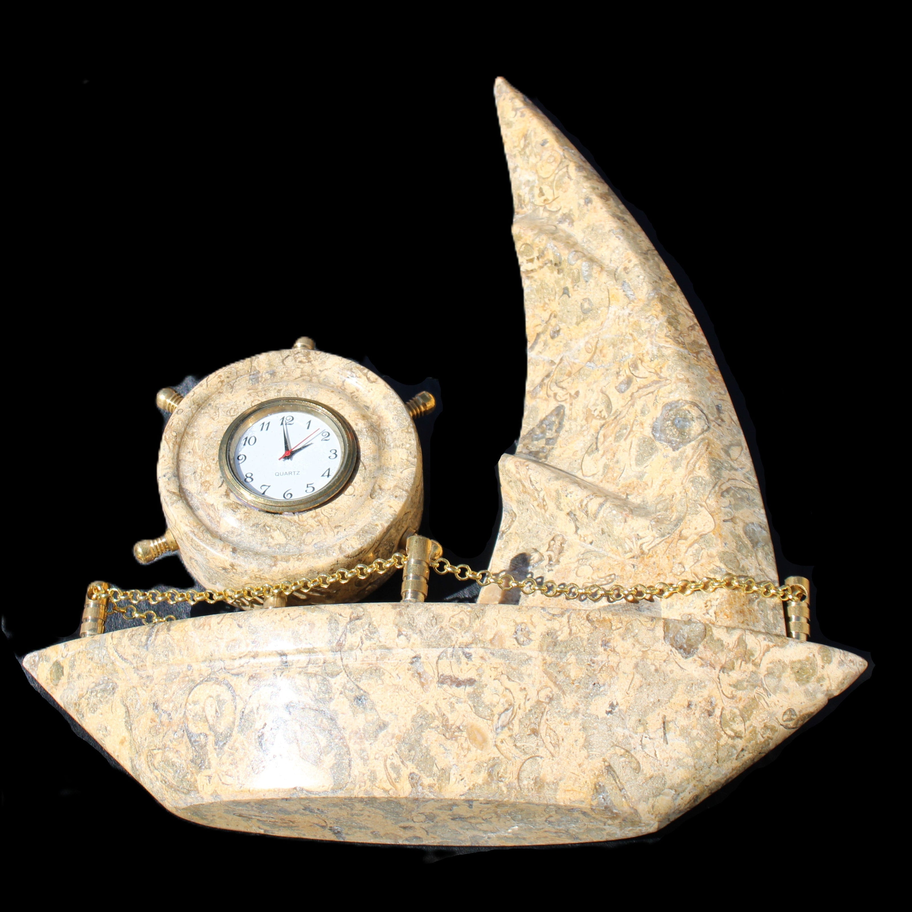 Fossil Rock hand-carved boat 210*55*232mm 1300g in sunlight - Rocks and Things Store