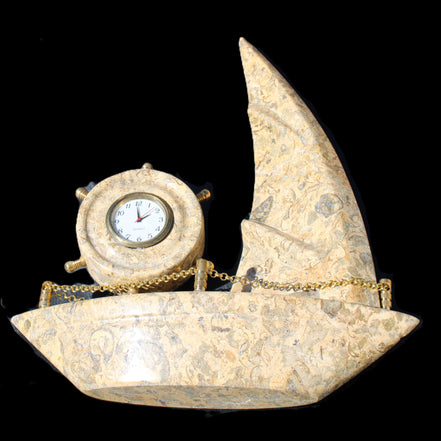 Fossil Rock hand-carved boat 210*55*232mm 1300g in sunlight - Rocks and Things Store