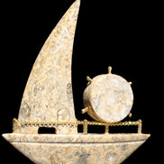 Fossil Rock hand-carved boat 210*55*232mm 1300g in sunlight - Rocks and Things Store