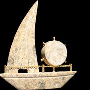 Fossil Rock hand-carved boat 210*55*232mm 1300g in sunlight - Rocks and Things Store