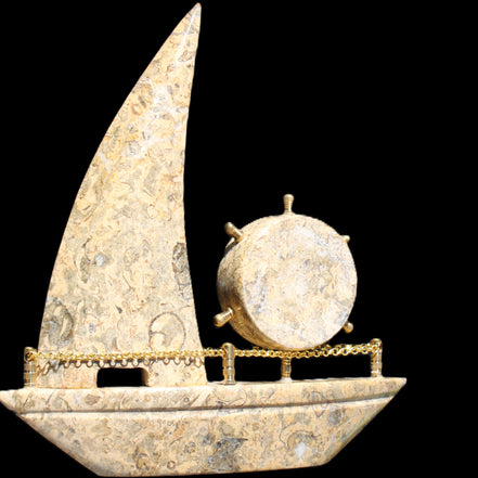 Fossil Rock hand-carved boat 210*55*232mm 1300g in sunlight - Rocks and Things Store