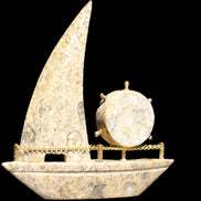 Fossil Rock hand-carved boat 210*55*232mm 1300g in sunlight - Rocks and Things Store