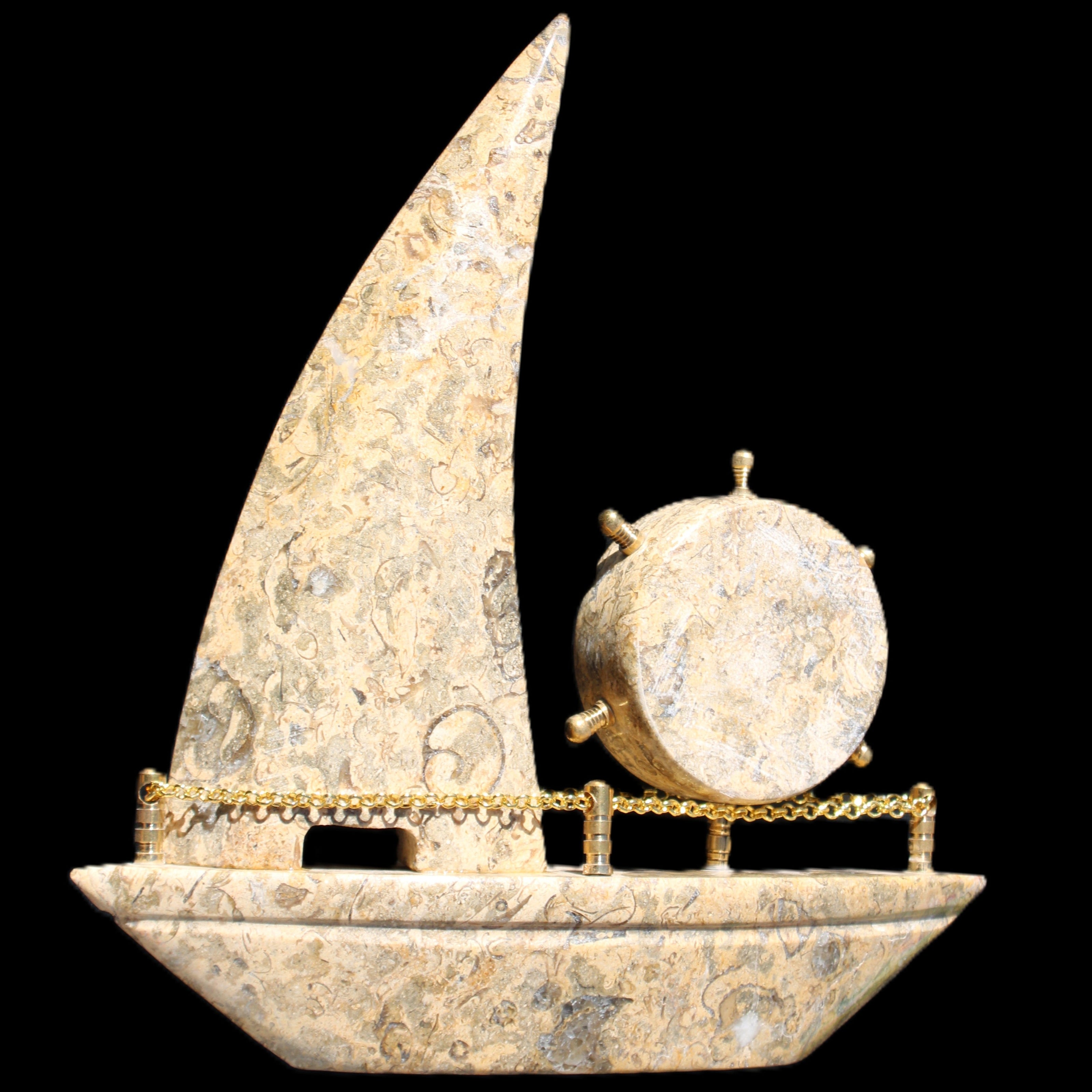 Fossil Rock hand-carved boat 210*55*232mm 1300g in sunlight - Rocks and Things Store