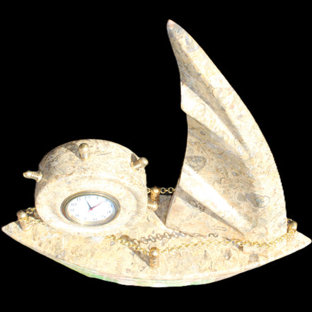 Fossil Rock hand-carved boat 210*55*232mm 1300g in sunlight - Rocks and Things Store