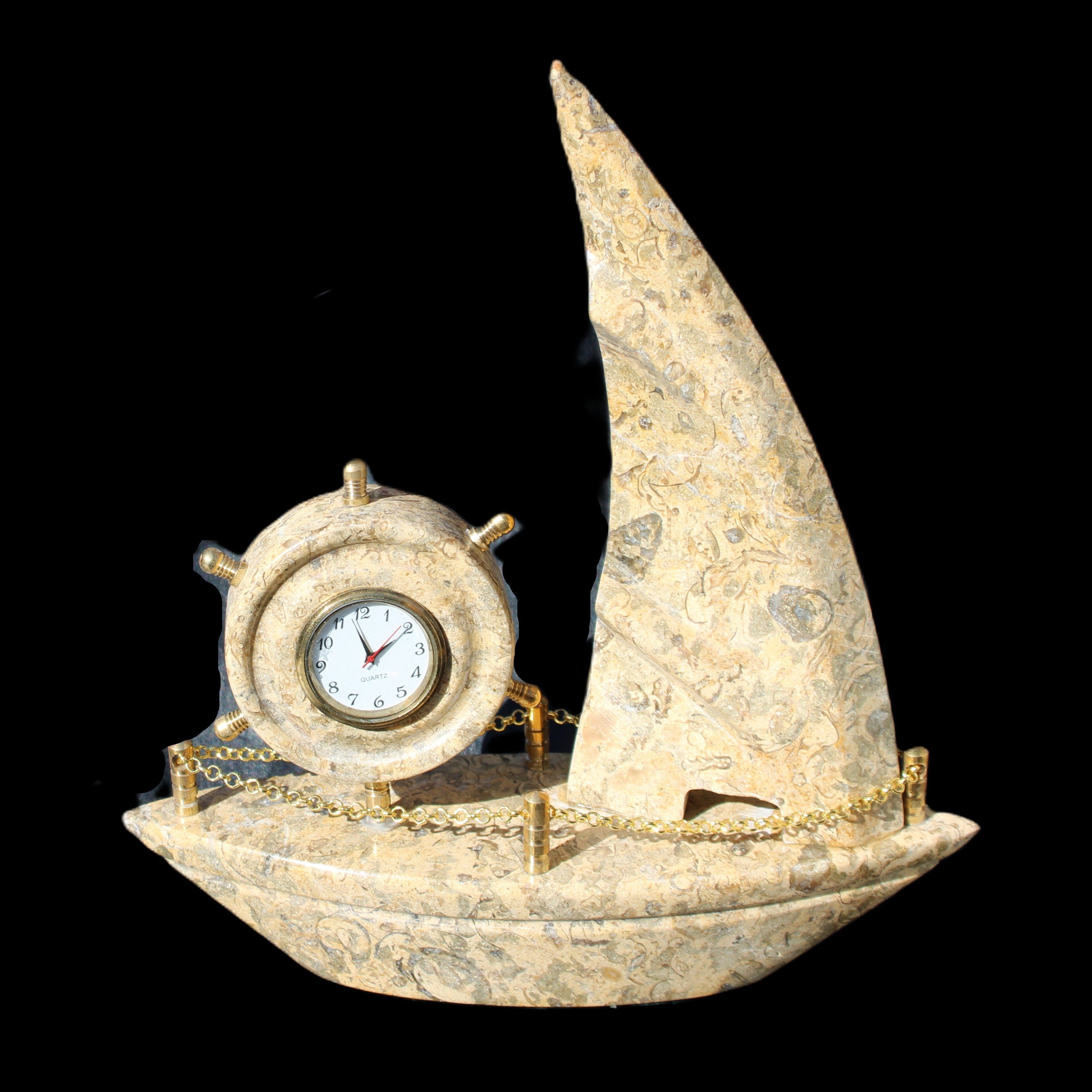 Fossil Rock hand-carved boat 210*55*232mm 1300g in sunlight - Rocks and Things Store