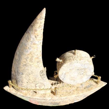 Fossil Rock hand-carved boat 210*55*232mm 1300g in sunlight - Rocks and Things Store