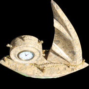 Fossil Rock hand-carved boat 210*55*232mm 1300g in sunlight - Rocks and Things Store