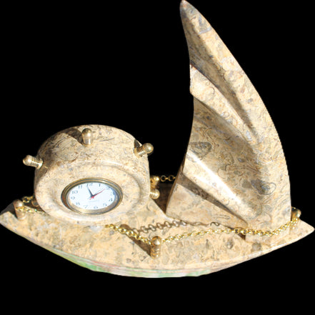 Fossil Rock hand-carved boat 210*55*232mm 1300g in sunlight - Rocks and Things Store