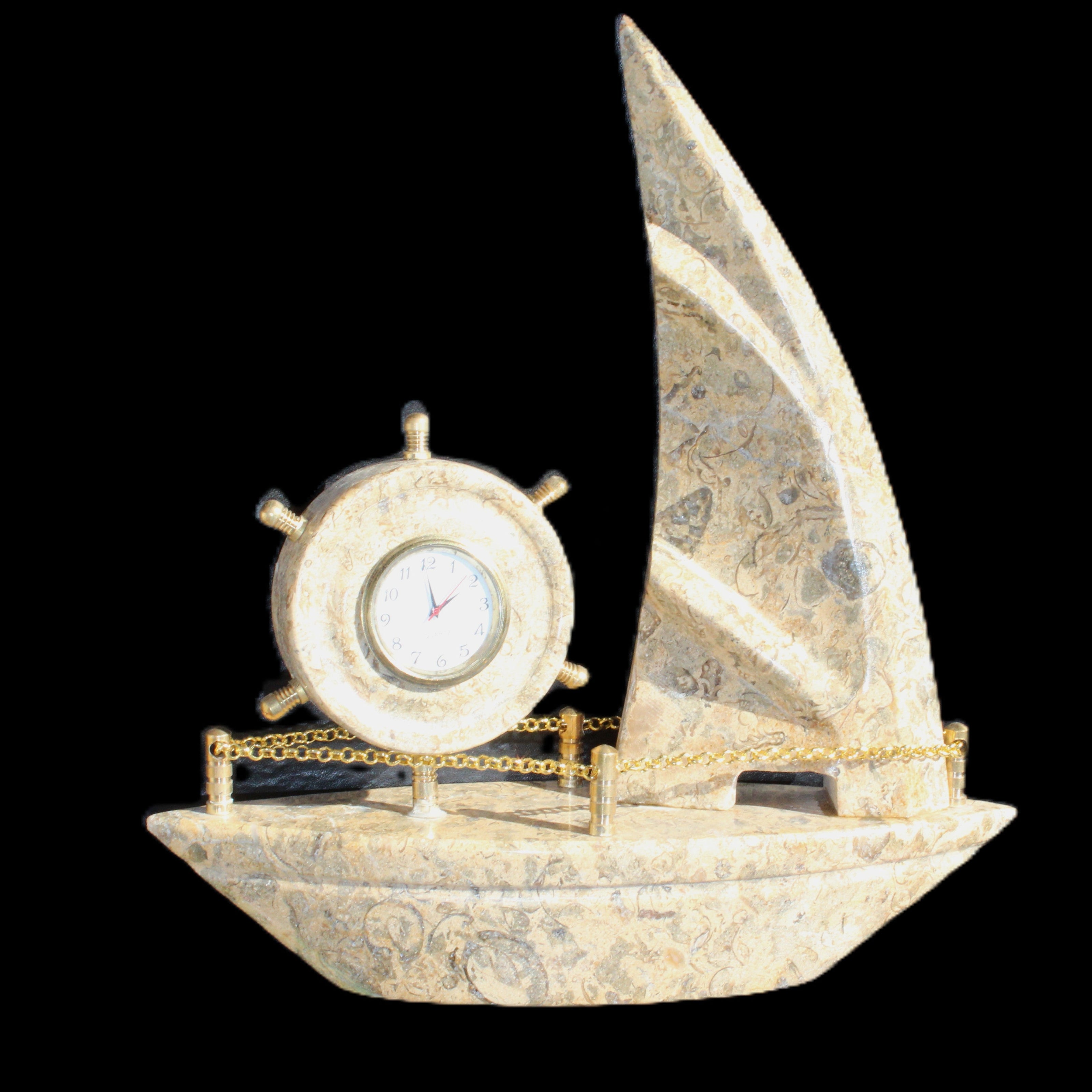 Fossil Rock hand-carved boat 210*55*232mm 1300g in sunlight - Rocks and Things Store