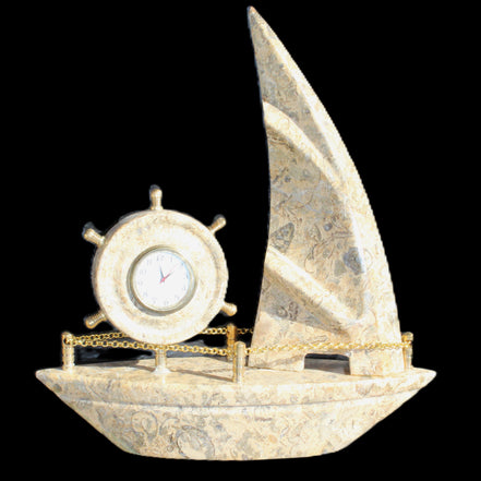 Fossil Rock hand-carved boat 210*55*232mm 1300g in sunlight - Rocks and Things Store