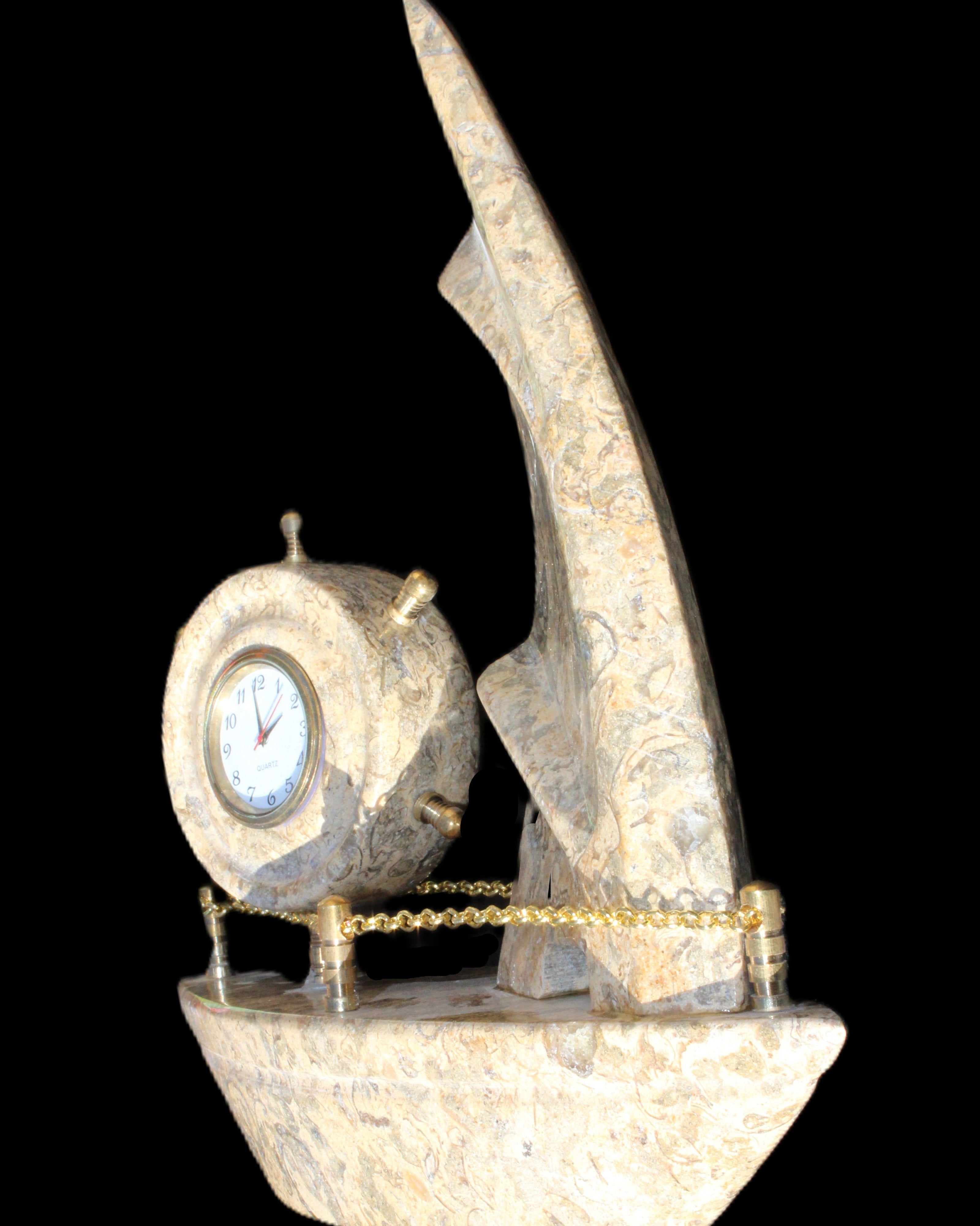 Fossil Rock hand-carved boat 210*55*232mm 1300g in sunlight - Rocks and Things Store