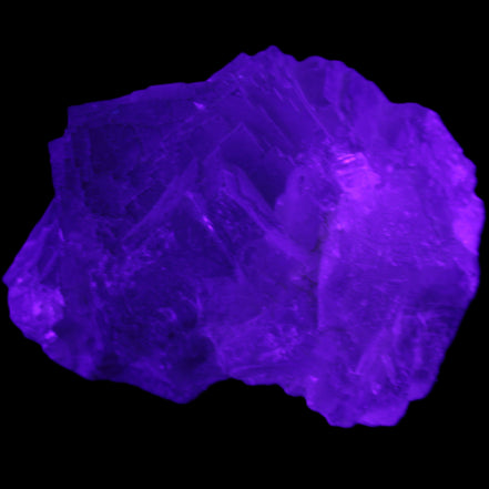 Clear Fluorite cubic cluster 82*58*60mm 404g in UV light - Rocks and Things Store