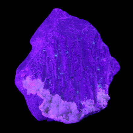 Clear with Violet tinged Fluorite cubic cluster 75*72*55mm 386g in UV light - Rocks and Things Store