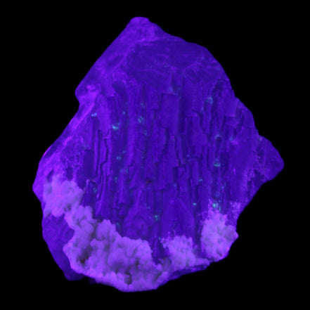 Clear with Violet tinged Fluorite cubic cluster 75*72*55mm 386g in UV light - Rocks and Things Store