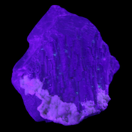Clear with Violet tinged Fluorite cubic cluster 75*72*55mm 386g in UV light - Rocks and Things Store