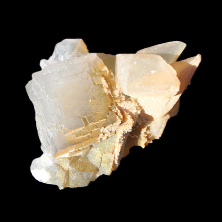 Clear Yellow Fluorite with 45mm dog-tooth Calcite 98*76*55mm 286g in sunlight - Rocks and Things Store
