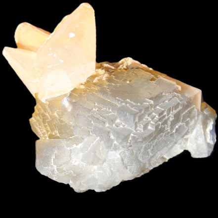 Clear Yellow Fluorite with 45mm dog-tooth Calcite 98*76*55mm 286g in sunlight - Rocks and Things Store
