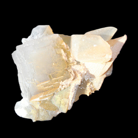 Clear Yellow Fluorite with 45mm dog-tooth Calcite 98*76*55mm 286g in sunlight - Rocks and Things Store