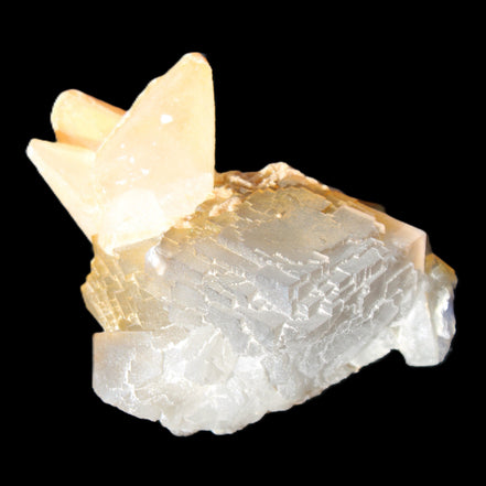 Clear Yellow Fluorite with 45mm dog-tooth Calcite 98*76*55mm 286g in sunlight - Rocks and Things Store